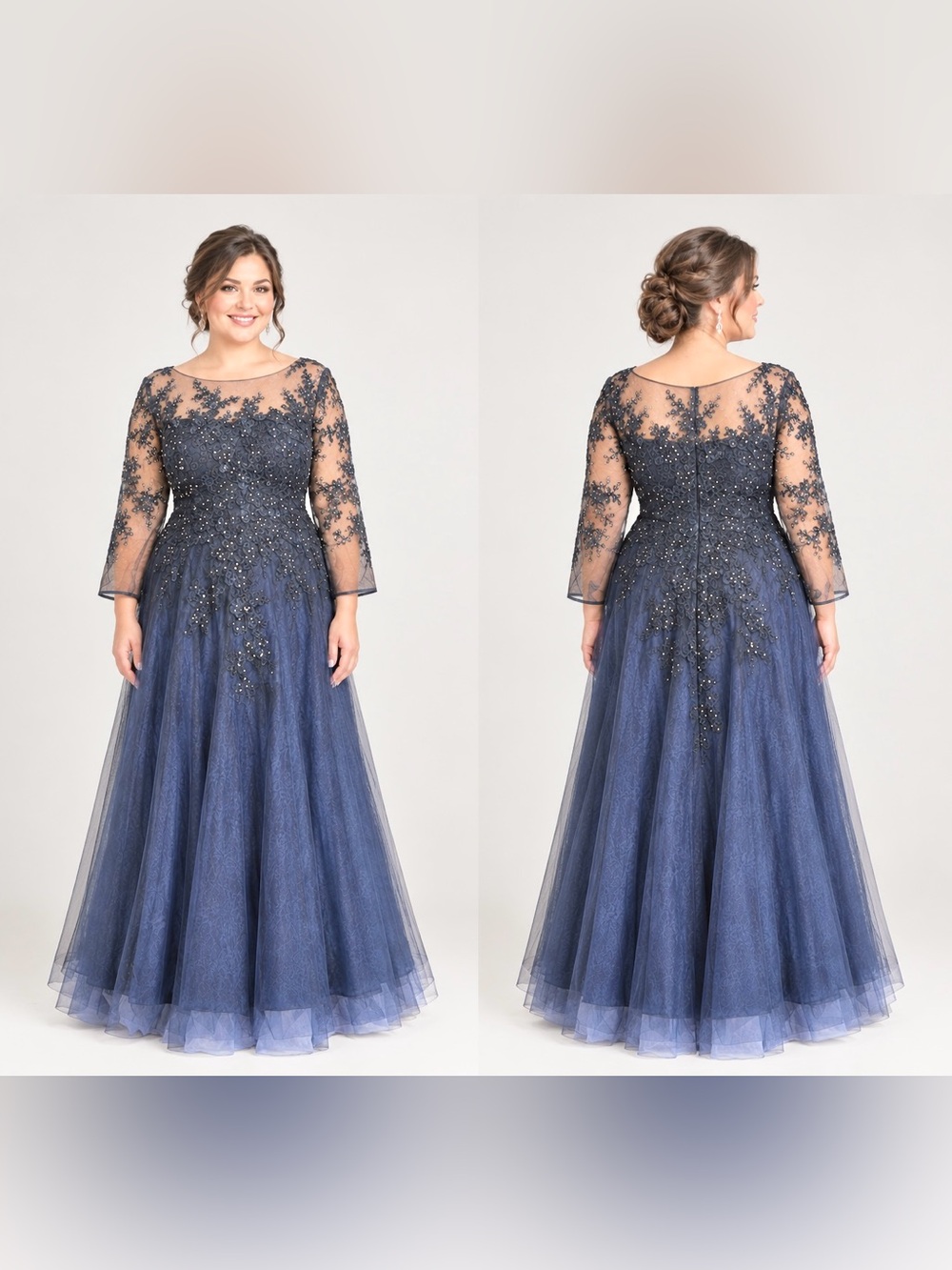 Azazie Elegant Navy Blue Embellished Evening Gown Sz 18 NWT